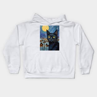 Black Cat Christmas Starry Night Kids Hoodie